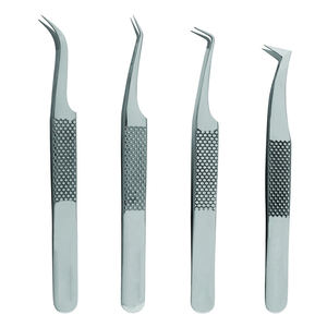 Juego de 4 Pinzas para Pestañas Plateadas Personalizadas, Pinzas de Acero Inoxidable de Grado Quirúrgico con Punta de Fibra para Extensiones de Pestañas de Volumen - Product Image 1