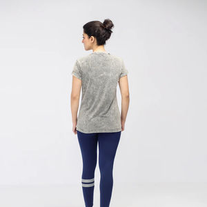 T-shirt décontracté pour femme de haute qualité, délavé à l'acide, à manches courtes, avec logo personnalisé, col, taille XL, impression numérique, respirant pour l'été - Product Image 4