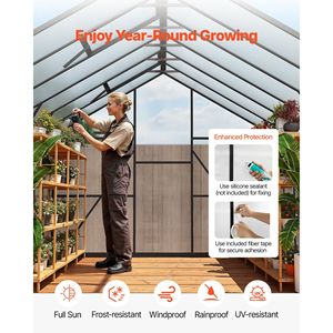 Serre de jardin extérieure en polycarbonate de 8 x 12 pieds, robuste, avec ventilation réglable, installation rapide, cadre en aluminium - Product Image 6