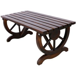 Panca Rustica da Esterno in Legno con Gambe a Ruota di Carro per 2 Persone, Arredo per Giardino, Portico, Patio o Cortile - Product Image 1