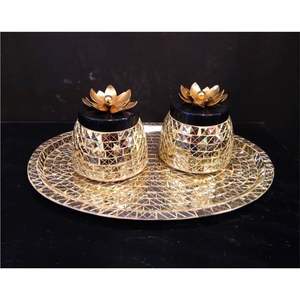 Lot de pots décoratifs vintage en verre doré de luxe avec base en bois pour fruits secs – Idéal pour Diwali et cadeaux d'entreprise - Product Image 2