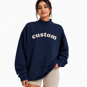 Sudadera Oversize de Cuello Alto para Mujer, Ligera, de Algodón y Felpa, Hombros Caídos, Proveedor OEM ODM - Product Image 1