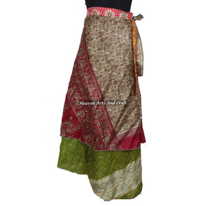 Vintage Silk <b>Wrap</b> <b>Around</b> <b>Skirts</b> 2 Layer Reversible Magic Silk Saris <b>Wrap</b> Long <b>Skirt</b> Vintage Art Silk Reversible Magic - Product Image 6