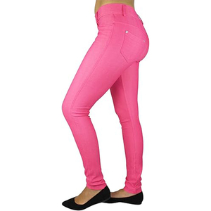 Jeggings roses skinny pour femmes, taille mi-haute, extensibles, décontractés, effet délavé, grandes tailles, pour adultes, prix de gros - Product Image 4