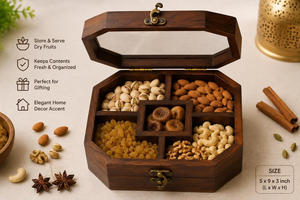 Boîte à épices octogonale en bois faite à la main avec couvercle en verre, 5 compartiments, Masala Dabba, organisateur de rangement pour épices de cuisine, Masala Dani en bois - Product Image 3
