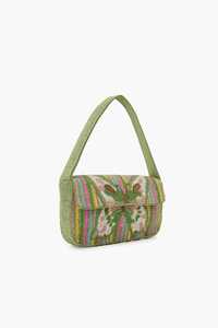 Sac à main rectangulaire NOUSHAD HANDICRAFTS fait main avec broderie de perles et motif abstrait coloré, sangle verte, idéal pour les soirées - Product Image 6