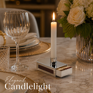 Silver Metal Match Holder Candle Stick with Built In Match Storage Decorative Tabletop <b>Matchbox</b> Case Luxury Home Decor Accessory - Product Image 4