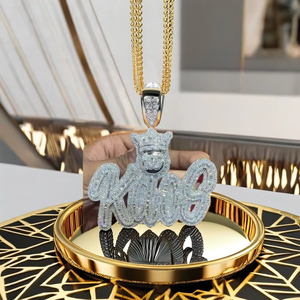 Wholesale Gold Plated <b>King</b> <b>Crown</b> Pendant Personalized Hip Hop Letter Jewelry S925 Silver Unisex Hip Hop Fully Iced Out Pendant - Product Image 1