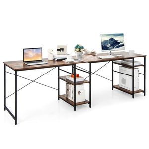 Scrivania a L con Libreria, Scrivania da Ufficio Regolabile e Pieghevole con Fori per Cavi in MDF - Product Image 1