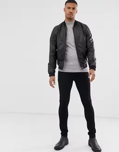 Veste en cuir pour homme haut de gamme, col montant, respirante, logo frontal, élégante, décontractée, tissu 300g - Product Image 4