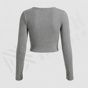 Camiseta Larga de Manga Larga para Mujer, Estilo Crop Top, Color Personalizado, Diseño Elegante, Ropa Deportiva de Moda, Tendencias para el Gimnasio - Product Image 2