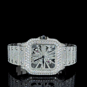 Reloj Mecánico de Lujo con Diamantes, Caja Rectangular de Acero Inoxidable, Pantalla Analógica, Cristal de Zafiro, Unisex, 44 mm - Product Image 1