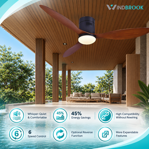 Ventilador de Techo para Exteriores Winbrook de 3 Aspas con Luz, Control Remoto, Motor DC, Flujo de Aire Reversible, 6 Velocidades, Ahorro de Energía, Silencioso, para el Hogar - Product Image 1