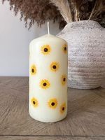 Sonnenblumen-Druck Umweltfreundliche Sojawachs Handgemachte Dekorative Säulenkerze für Zuhause, Feiertage, Geburtstag, Weihnachten, Ostern, Halloween Deko