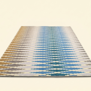 Alfombra DECORDEC Azure Ikat Azul Mostaza, Tejida a Mano, de Lana, Diseño Geométrico de Diamantes Moderno, Antideslizante y Ecológica para Sala de Estar - Product Image 2