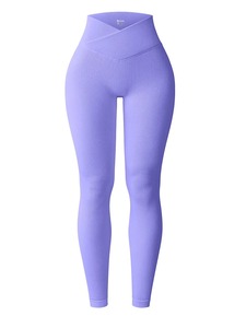High Waist Ribbed Full Length Yoga <b>Leggings</b> Seamless Four-Way Stretch Breathable Spandex/<b>Nylon</b> Solid Women Elastic Waist 220g - Product Image 2