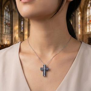 Fabricante Chino de Joyería, Precioso Colgante de Alta Calidad en Oro Blanco Sólido de 18k con Diamante Real y Zafiro de Madagascar, Regalo para Mujer - Product Image 2