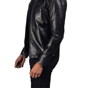 Veste en cuir noir pour homme, style motard, col rabattu, fermeture éclair, coupe-vent, manteaux d'automne - Product Image 3