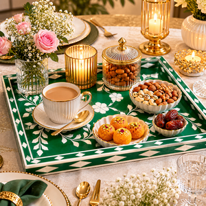 Luxury Green Bone Inlay Serving Tray Set | Handmade Tea Coffee Serving Tray Decorative Ottoman Home Decor Wedding Home <b>Gift</b> Tray - Product Image 5