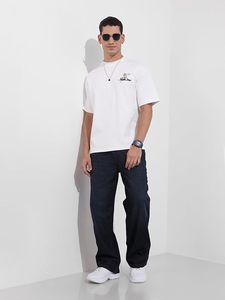 Jean en denim délavé foncé coupe ample et large pour homme, style vintage, décontracté, uni, avec boutons, 100 % coton - Product Image 4