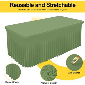 Smiry 6FT Rectangle Waterproof Washable Tablecloth Elastic Spandex Stretch Fitted <b>Cover</b> Skirt for <b>Tables</b> - Product Image 4