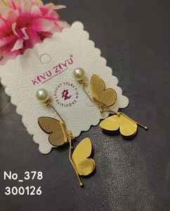 Gold Plated American Diamond <b>Drop</b> <b>Earrings</b> Trendy Alloy Stainless Steel Stud Top Dangle Design for Women - Product Image 2