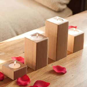 Porte-bougie en bois fait main, support de bougie rustique en bois naturel, décoration de table pour le salon et la salle à manger - Product Image 4