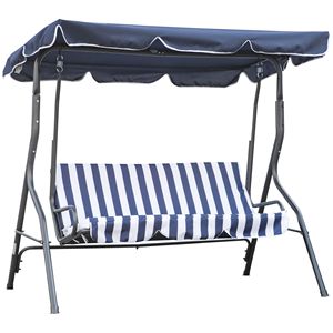 Dondolo da Veranda con Tettuccio a Motivo a Righe, Telaio in Metallo Imbottito Confortevole per Uso in Giardino e Patio - Product Image 1