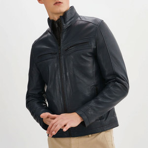 Premium Genuine Leather Windproof <b>Waterproof</b> <b>Jackets</b> In <b>Cheap</b> Price Stand Collar Zipper Closure Solid Color <b>Men</b> Leather <b>Jackets</b> - Product Image 4