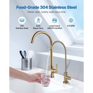 Senza piombo in acciaio inox purificatore di acqua rubinetto in ottone solido valvola Anti-ruggine rubinetto da cucina spazzolato finitura oro per Bar caffetteria negozio - Product Image 2