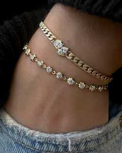 Pulsera de tenis de diamantes con corte brillante redondo, oro de 14k y 18k, engaste de bisel con diseño de espiga, eslabones geométricos, estilo vintage, cadena apilable, venta al por mayor - Product Image 2