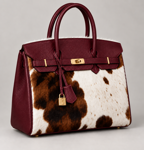 Sac à main de luxe en cuir véritable marron Coral Weavers, motif poils de vache, fermeture à fermoir doré, deux poignées, bandoulière amovible, style classique - Product Image 5