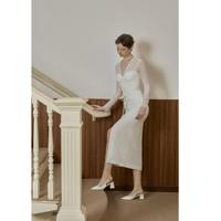 Vestido Midi de Algodón con Cuello en V para Mujer, Elegante y Clásico, Estilo Vietnamita VIVIAN, con Abertura Frontal