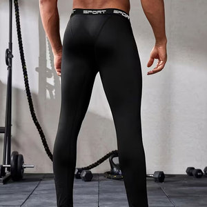 Lot de 3 leggings de compression haute élasticité pour hommes - Mélange respirant de polyester et d'élasthanne, collants de sport de couleur unie pour la course à pied - Product Image 2
