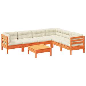 Ensemble de canapés de jardin en bois de pin massif brun ciré avec tissu Oxford et coussins en coton PP - Product Image 2