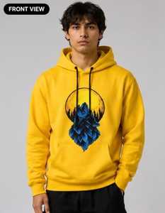 Sudadera con Capucha Amarilla para Hombre con Estampado de Montaña, Impresión Digital, Corte Regular Informal, Ropa de Otoño - Product Image 1