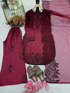 Launching New Designer Party Wear Look Pur Satin Rayon <b>Top</b> & Palazzo With Dupatta set - Product Image 4
