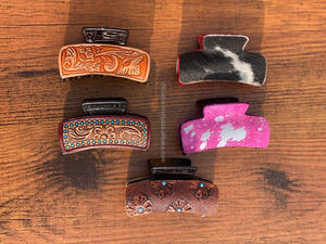 Pinza de pelo de cuero occidental Tooled Western Cowgirl Pinza de pelo Pinza de piel de vaca Accesorios para el cabello - Product Image 5