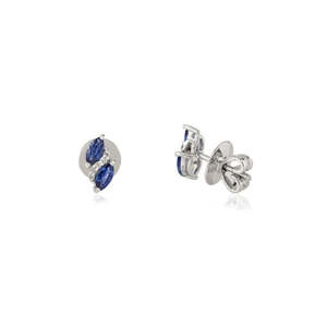 14K Gold Modern <b>Emerald</b> Cut Diamond & Sapphire <b>Stud</b> <b>Earrings</b> - Product Image 6