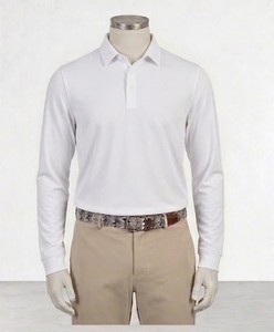 Chemise Homme Unie à Manches Longues en Maille Polyester/Coton 200g Respirante Décontractée avec Boutons et Logo Frontal Blanc Gris Noir - Product Image 3
