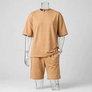 Wholesale Summer Men's Casual Shorts <b>Set</b> Plain Color Solid 100% Cotton Jersey Quick Dry Knitted Pocket Customized Logo <b>Twin</b> <b>Set</b> - Product Image 3