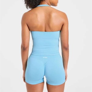 Ensemble Twin City pour femmes, ensemble 2 pièces en tricot bleu clair, respirant, printemps-été, coupe sportive, longueur normale - Product Image 5