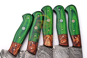 Handmade Damascus Chef <b>Knife</b> <b>Set</b> – Custom Kitchen <b>Knives</b> with Green Wood Handle – Razor <b>Sharp</b> Cooking <b>Knife</b> Collection - Product Image 4