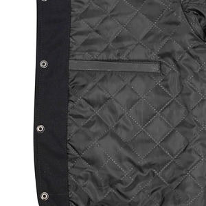 Men's <b>Black</b> <b>And</b> <b>Red</b> <b>Varsity</b> <b>Jacket</b> Leather Sleeves Stand Collar Button Front Casual Autumn Wear - Product Image 3