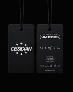 Étiquettes de vêtements OBSIDIAN BANE BOMBER, collection SS2026, en papier elliptique, écologiques, fabriquées en Russie, étiquettes principales - Product Image 1