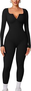 Mejor Body de Mujer Sin Costuras Acanalado de Longitud Completa con Cuello Cuadrado y Cintura Alta, Tallas Grandes, Conjunto de Ropa Deportiva, Negro, Manga Larga, Ajuste Elástico - Product Image 2
