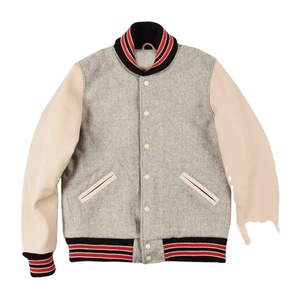 Nouvelle veste bomber universitaire en laine bleu roi et cuir noir, col montant, style universitaire, design streetwear, logo frontal - pour l'hiver - Product Image 2