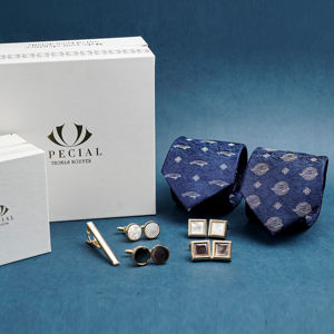 Ensemble de boutons de manchette et pince à cravate de luxe pour homme en nacre - Collection « Rythme Océan » plaqué or 18 carats |   Fabriqué à la main au Vietnam - Product Image 1