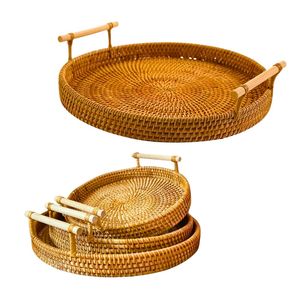 Handwoven RATTAN <b>TRAY</b> FRUIT STORAGE BASKET with Handles Gift, Vietnam Handicraft Export Product - Product Image 1