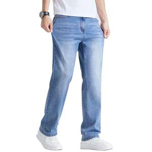 Jean en denim droit pour homme de haute qualité, taille élastique, léger, respirant, écologique, taille mi-haute, confortable, coupe ample, coupe-vent - Product Image 1
